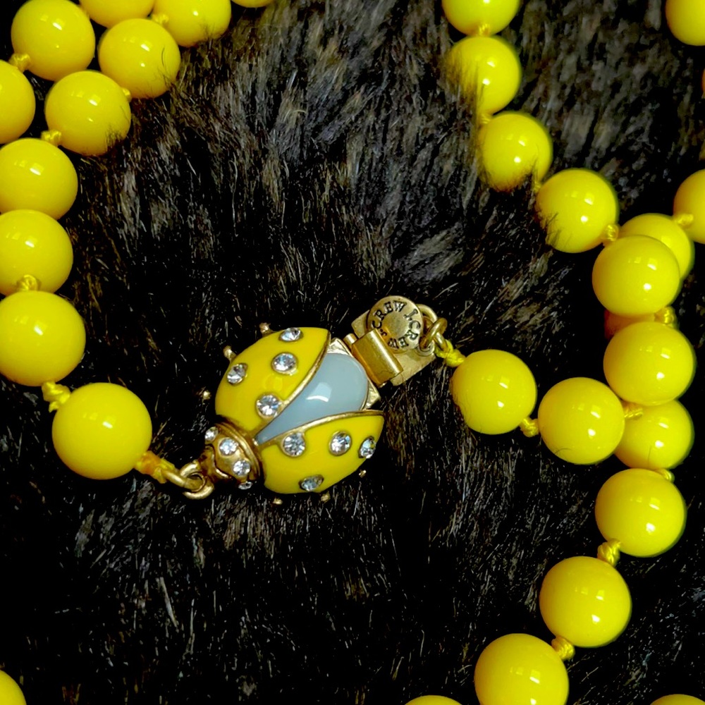 JCrew yellow beaded necklaces (2) with ladybug clasp